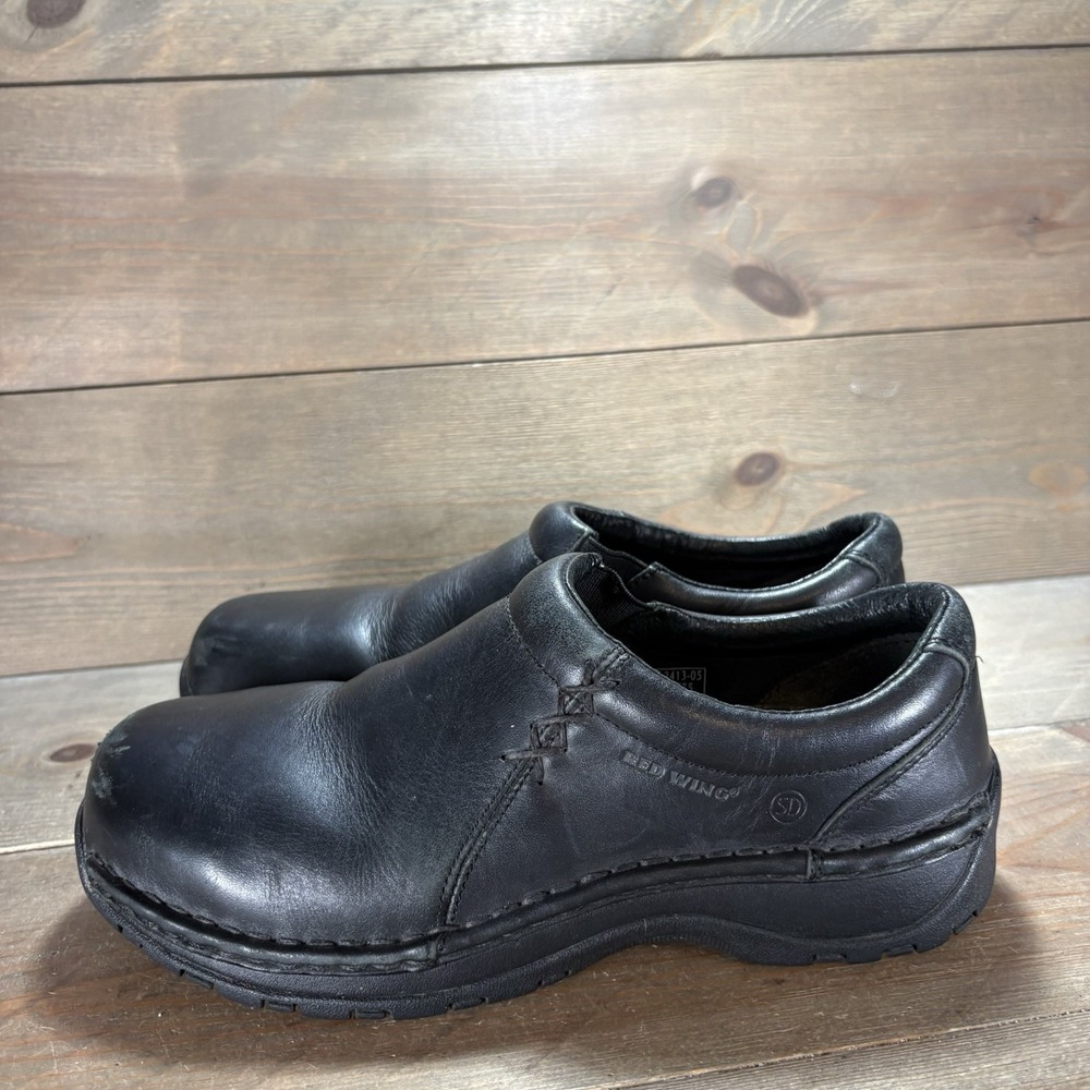 red wing womens size 7 shoes black leather slip on steel toe work sneakers